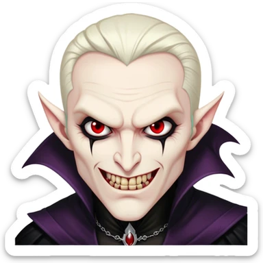 A vampire lord with hollow cheekbones, long black nails, and a cold, menacing smirk sticker