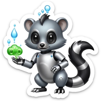 evil robot skunk with bacteria and fart cloud in samsung emoji style sticker