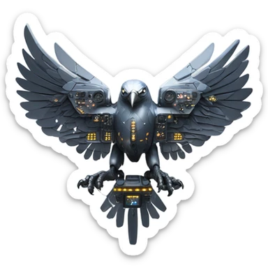 A dark furtive eagle as a tech drone machine sticker
