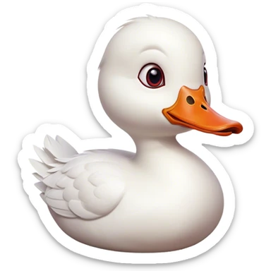 Cinematic Comical White Duck Portrait Emoji, Head tilted dramatically with an exaggeratedly amused expression, featuring a striking, glossy white plumage with a quirky red bill, wide, expressive eyes filled with playful disbelief, Simplified yet hilariously expressive features, highly detailed, glowing with a slightly sassy glow, high shine, dramatic yet playful, stylized with an air of cheeky mischief, bright and endearing, soft glowing outline, capturing the essence of a spirited and over-the-top duck, so meme-worthy it feels like it could quack its way into internet fame instantly! sticker