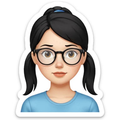 안경 쓰고있는 검은색 머리 한쪽만 포니테일하고 잇는 여자애를 그려줘 주근깨도 좀더 못생기게 sticker