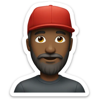 A bearded man wearing a red supreme hat  sticker
