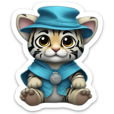 cutie blue tiger whole body sit similar to baby yoda with a mortarboard sticker