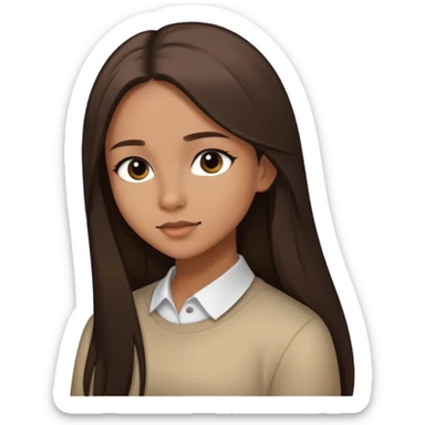 Feminine girl with light brown skin, dark straight long hair and dark eyes, profile picture style sticker