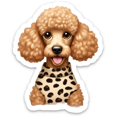 Apricot colored poodle wearing a leopard print sweater sticker