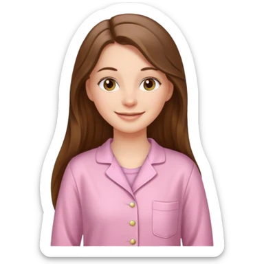 smiling white long brunette hair girl with hazel eyes and in light pink pajamas sticker