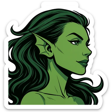 face close-up of Marrina Smallwood, Marvel character, attractive, aquatic features, green skin, flowing hair, confident expression, profile picture style sticker