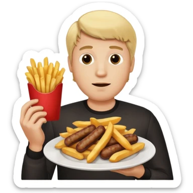 Hombre Rubio con una salchipapas pero la salchicha está quemada sticker