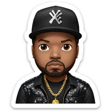 Ice Cube, Rapper with dark brown hair, black sequin outfit sticker
