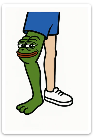 Edit the left leg to look like Pepe the Frog's leg in green color, cartoon style, capturing the characteristic look of Pepe the Frog's leg. sticker