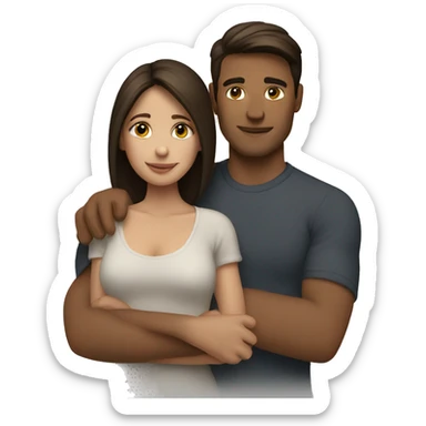 brunette couple hugging sticker