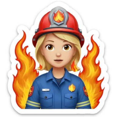 blonde female firefighter on fire blue uniform sticker