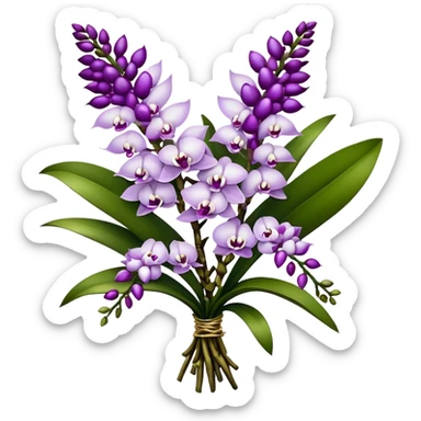 big bouquet white purple Rhynchostylis Orchid, stem, leaf, luxuriant sticker