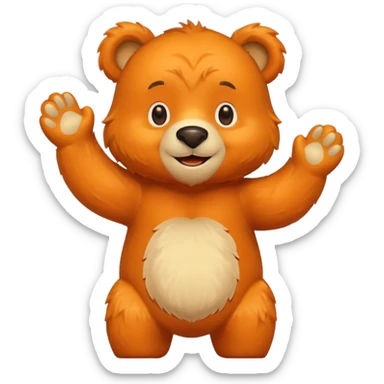 Create a orange friendly bear, make him look like from a kid cartoon and make him smile. Show his whole body. Make him look shy sticker