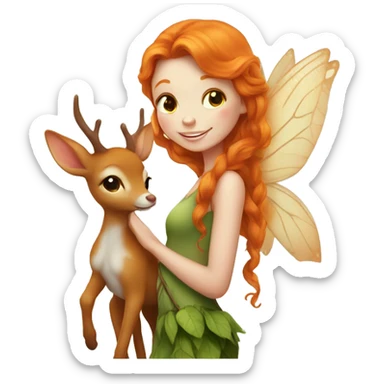 Beautiful ginger fairy with a fawn  sticker