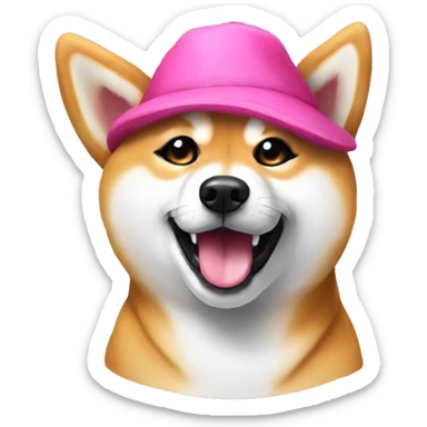 shiba dog with pink hat  sticker
