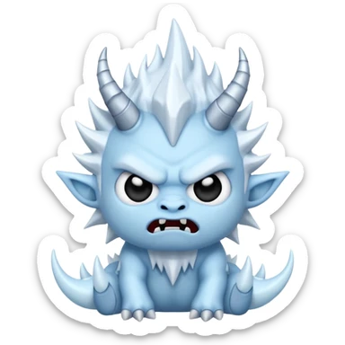 a cute grumpy chibi ice monster, scary, sinister sticker