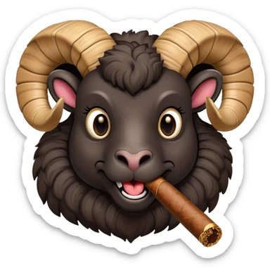 Big Black ram smiling head smoking cigar sticker