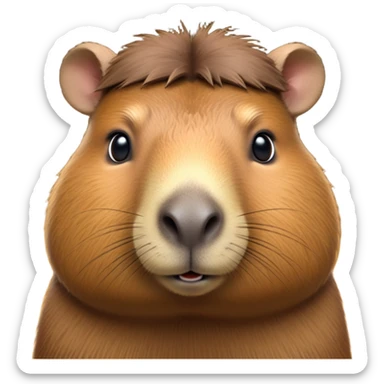 cinematic-noble-capybara-portrait-emoji,-poised-and-serene,-with-a-robust,-rounded-build-covered-in-soft,-earthy-fur-and-gentle,-wise-eyes,-simplified-yet-sharp-and-sophisticated-features,-highly-detailed,-glowing-with-a-warm,-natural-glow -simplified-yet-realistic head tilted confidently staring at the camera in a comical way sticker
