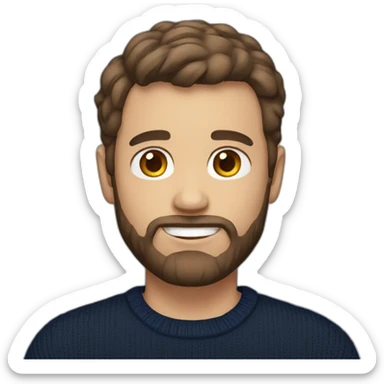 Man with short brown hair and trimmed beard and navy sweater sticker