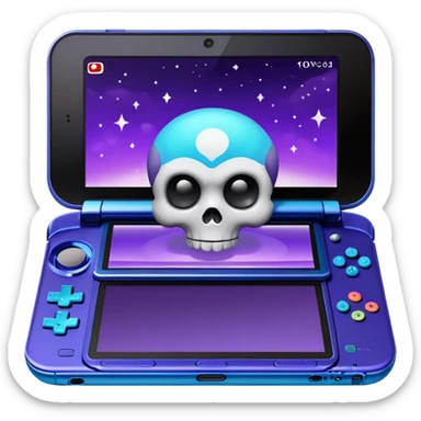 Nintendo 3DS XL Galaxy edition with a duskull in the lower screen sticker
