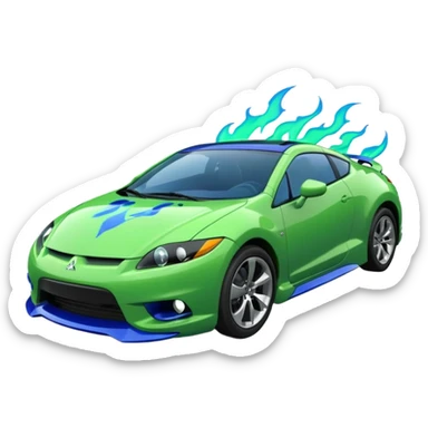 MITSUBISHI ECLIPSE Color green and Flames Color Blue sticker