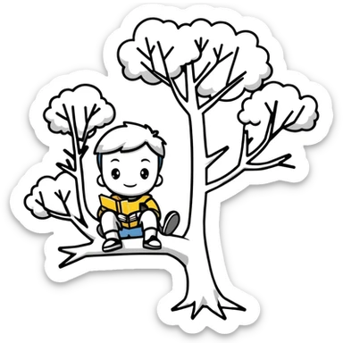 child sitting on a tree branch sticker