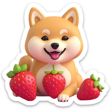 shiba inu eating strawberries sticker