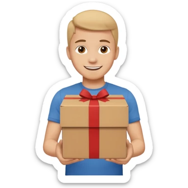 The smiling young man handed over his box. sticker