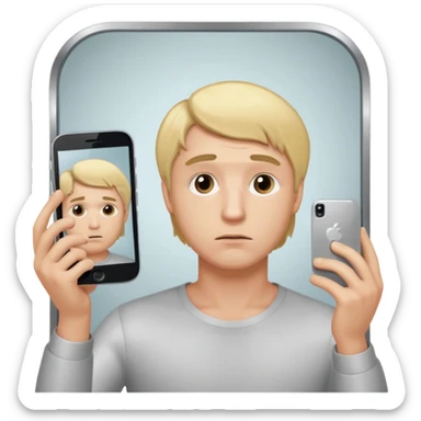 mirror selfie with smartphone sad men blond hairs, dick figure sticker