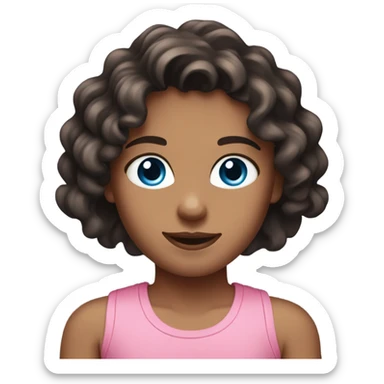 Girl with dark brown hair and blue eyes wavy hair pink tank top sticker