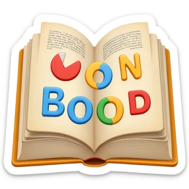 A minimalist emoji-style icon representing wordplay — symbolizing creativity with language. It features an open book or speech bubble merging with playful letters or word fragments, forming a clever visual pun. sticker