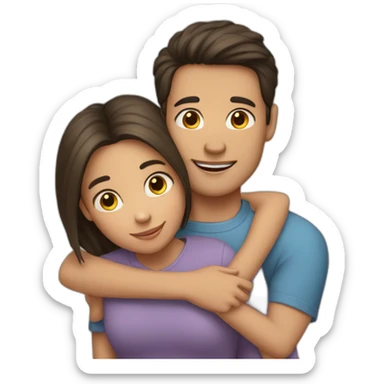 A girl hugs both her parents (light skin color, dark hair) sticker