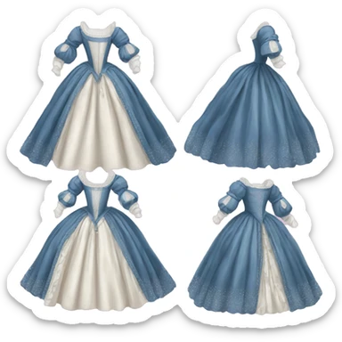 17th century gown with pink white and blue  sticker