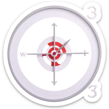 monthly calendar with red and white grid featuring a large 3D red and white bullseye target symbol in the center sticker