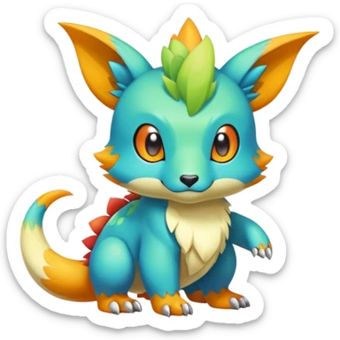 Cute cool colorful fantasy animal hybrid Fakemon full body sticker