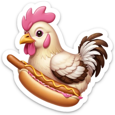 Chicken eating a hotdog sticker