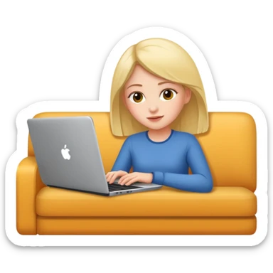 A girl is working with a laptop while lying horizontal on the sofa sticker