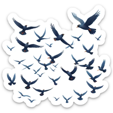 A flock of birds soaring across the sky, their wings spread wide as they glide gracefully through the air, creating a sense of freedom and movement sticker
