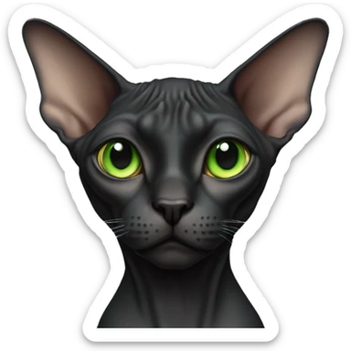
a female black Sphynx cat without a mustache and with green eyes and stern eyes sticker