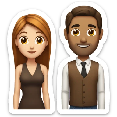 Women with long brown hair and a man with straight brown hair. They are hanging a tiger brown cat sticker