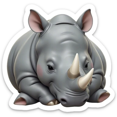 Meme-Worthy Cute Sleeping Rhinoceros Portrait Emoji, Head resting peacefully with a contented smile, showcasing a massive, robust build and a luxuriously soft slate-gray hide, accented by a gentle white horn, eyes shut in a serene, restful nap, Simplified yet hilariously adorable features, highly detailed, glowing with a soft, drowsy light, high shine, relaxed and utterly lovable, stylized with an air of playful laziness, bright and heartwarming, soft glowing outline, capturing the essence of a comically sleepy rhinoceros, so meme-worthy it feels like it could instantly become the next viral sensation of adorable slumber! sticker