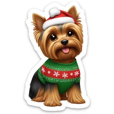 Yorkie wearing Christmas shirt  sticker