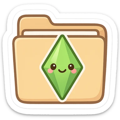 file folder with a friendly, cartoonish plumbob crystal from Sims drawn on it, chibi stickers style sticker