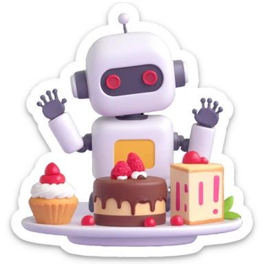 The cute robot and dessert, 3d emoji sticker