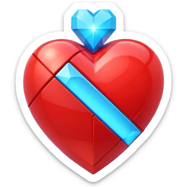 A blocky geometric red 3D heart with a bright blue star inside sticker