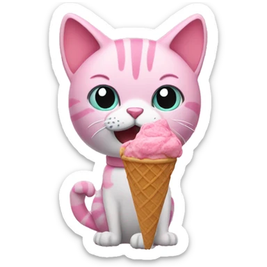Pink cat eating ice cream sticker