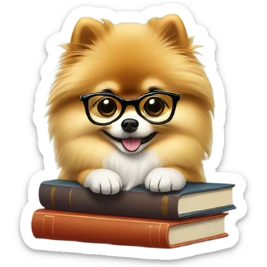 Clever Pomeranian  in glasses with books sticker