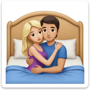 Naked man, dark Hair, kissing naked blonde Woman, bed,  sticker