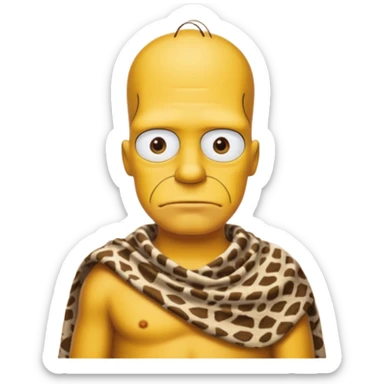 a simpson guy wearing ancient animal skin cloth, half body, icon, yellow skin sticker